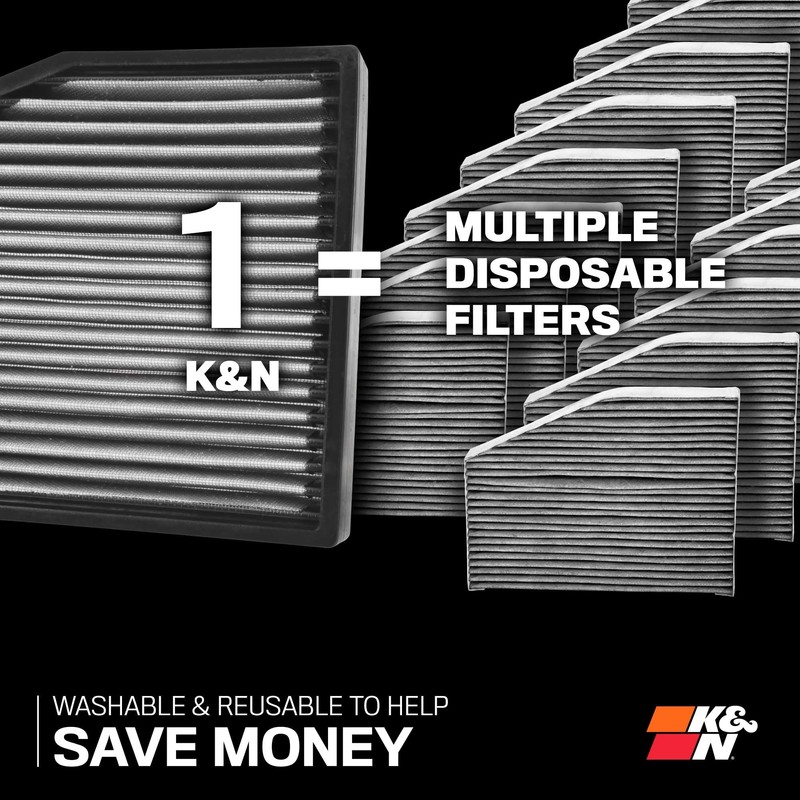 K&N LIFETIME Cabin Air Filter: Premium, Washable, Clean Air for