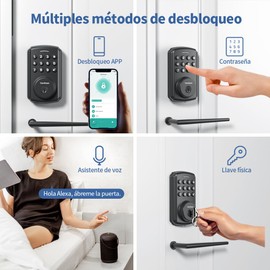 vantisan Cerradura Inteligente, 5 en 1 Cerradura Inteligente Exterior Electrónica con WiFi, App, Contraseña Numérica o con Llave, Compatible con Alexa y Google Assistant