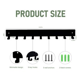 Ekunivers Key Holder Wall Mounted with 9 Hooks, Metal Key Organizer Rack, Black Key Hanger for Entryway, Kitchen, Living Room, Office, Doorway Decor (2 Pack, 14 Inches)
