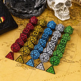 Cusdie 5 Sets/35 Pcs DND Dice Polyhedral Dice Set with Dragon Eye Bag, Window Lattice Pattern D&D Dice Set for Dungeons and Dragons, RPG, MTG Table Games