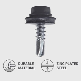 Marcopol Pack of 25 Metal Roofing Screws 4.8 x 19 mm Self-Drilling Screws with EPDM Washers Painted Hex Washer Head Tapping Screw (25, RAL 7016), Grey