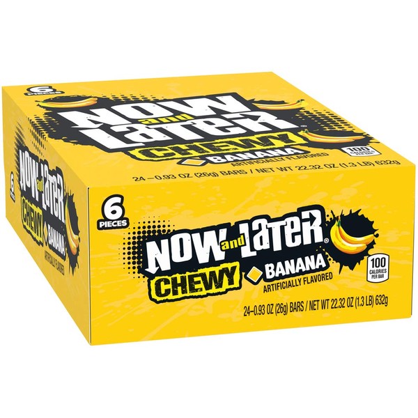 Now & Later Soft Taffy Chewy Banana Fruit Chews, Pack of 24