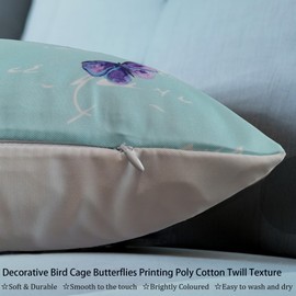 2PCS Pack Lumbar Accent Decorative Throw Pillow Covers 12X24" Light Blue White Script Print Summer Bolster Cushion Pillowcases Blue Bird Grey Cage Butterflies Watercolors Paris French Country 30x60cm