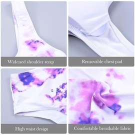 Adisputent Womens High Waisted Bikini Tie Dye Bandeau Top Rainbow Sports Style Low Scoop Crop Swimsuits Two Piece Bathing Suits Purple M