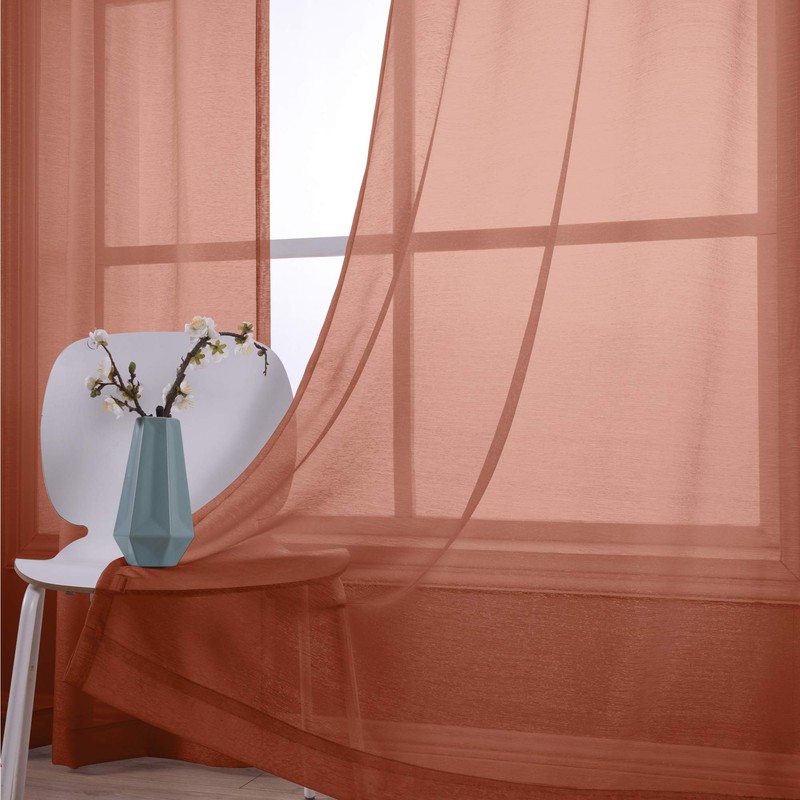 KOUFALL - Cortinas transparentes de lino sintético con ojales, 2