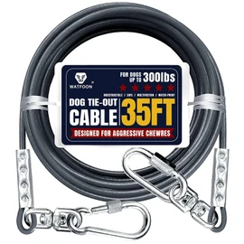 Tie Out Cable for Dogs Up to 300lbs,35ft Extra Strong 1000lbs Break Strength Tie-Out Tether Trolley Training Lead,Dog Run Cable for Yard Garden Park Camping Outside (Grey, 300lbs 35ft)