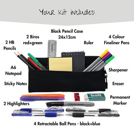 Pre Filled Pencil Case with Stationery Included | Pencil Case Set Stationary Kit | Mini Stationery Set for Office, Home or School – Pencil Case Black