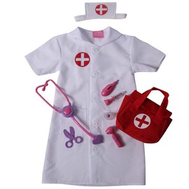 Making Believe Girls Nurse Pretend Play Complete Dress Up Set - Dress & First Aid Bag, Purple/Red/White - Size 6-8