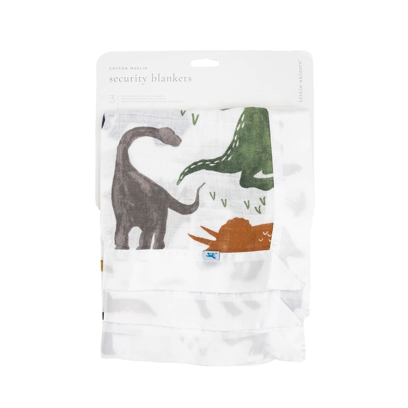 Little Unicorn Cotton Muslin Security Blanket 3 Pack - Dino