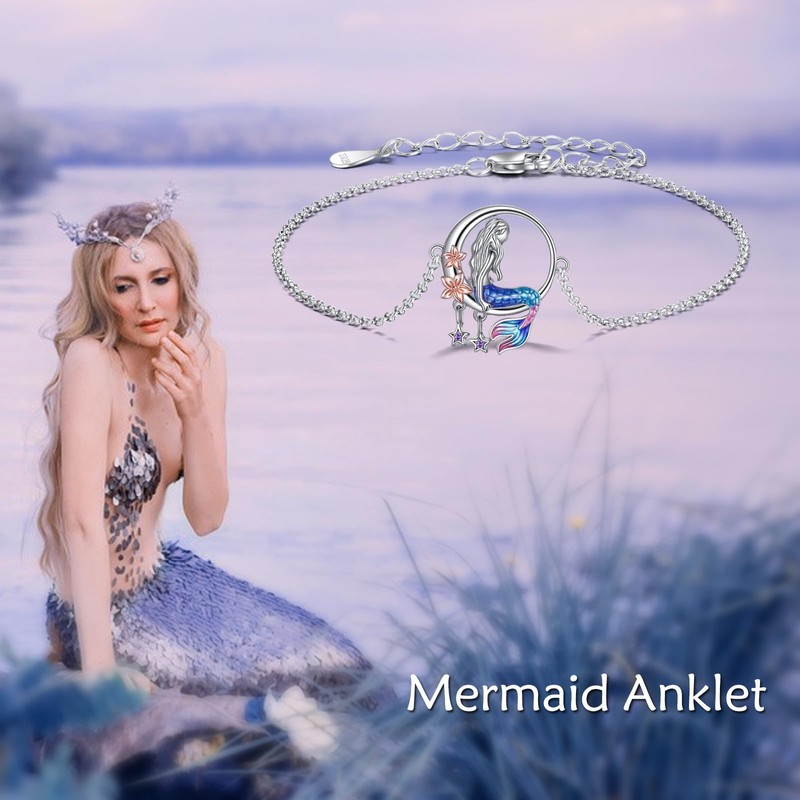 YAFEINI Mermaid Ankle Sterling Silver Mermaid Gifts Adjustable Anklet Jewellery