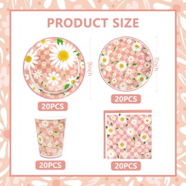YQWIN 80Pcs Daisy Party Supplies Daisy Party Decorations Daisy Tableware Daisy Dinnerware Daisy Plates Napkins Cups Daisy Disposable Tableware for Boho Rainbow Spring Daisy Birthday Party Decorations