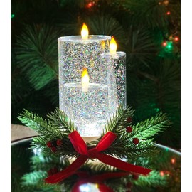 Christmas Tabletop Decor, Snow Globe Water Spinning LED Lighted Candles, Battery Operated (not Included) (6.8" H x 4.8" W x 4.8" D) by Moments in Time