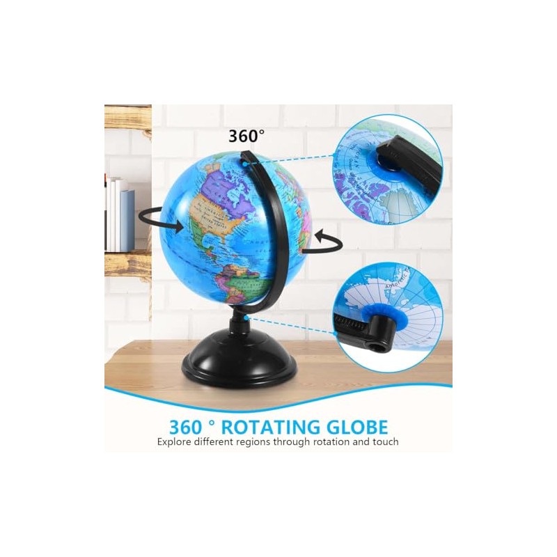 KISEER 8 Inch World Globe with Stand Rotating Earth Spinning