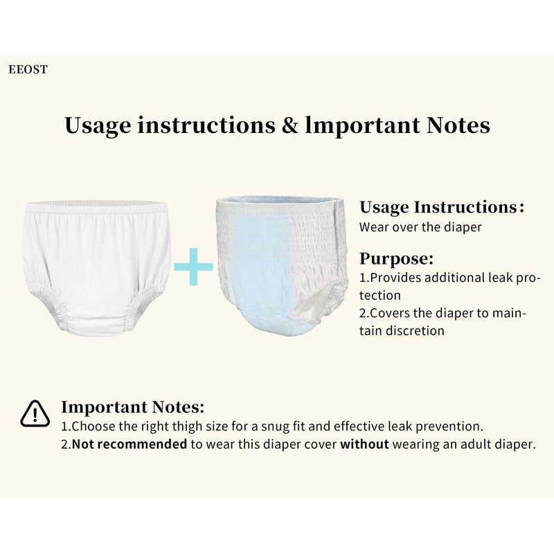 EEOST Adult Diaper Cover Silent Waterproof Plastic Rubber Pants for