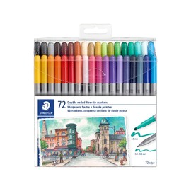 STAEDTLER 3200 TB72 Design Journey Double-Ended Fibre-Tip Pens with Two Nibs - Narrow and Wide, Pack of 72