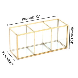 Gold Makeup Brush Holder Organizer, Makeup Organiser with 3 Compartments, Gold & Transparent Cosmetic Holder Makeup Storage Box for Brushes, Eyeliner, Lipstick and More
