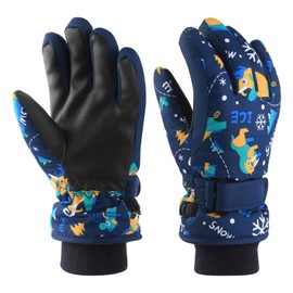 Kids Winter Gloves Warm Ski Snow Mittens Cold Weather for Girls Boys Toddler (Navy-Tiger, M (Fits Kids 7-9))