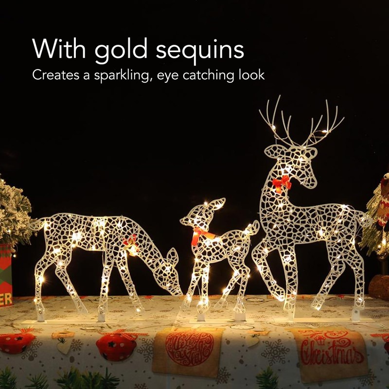 3Pcs Lighted Christmas Decoration Deer, Iron LED Reindeer Family Set,