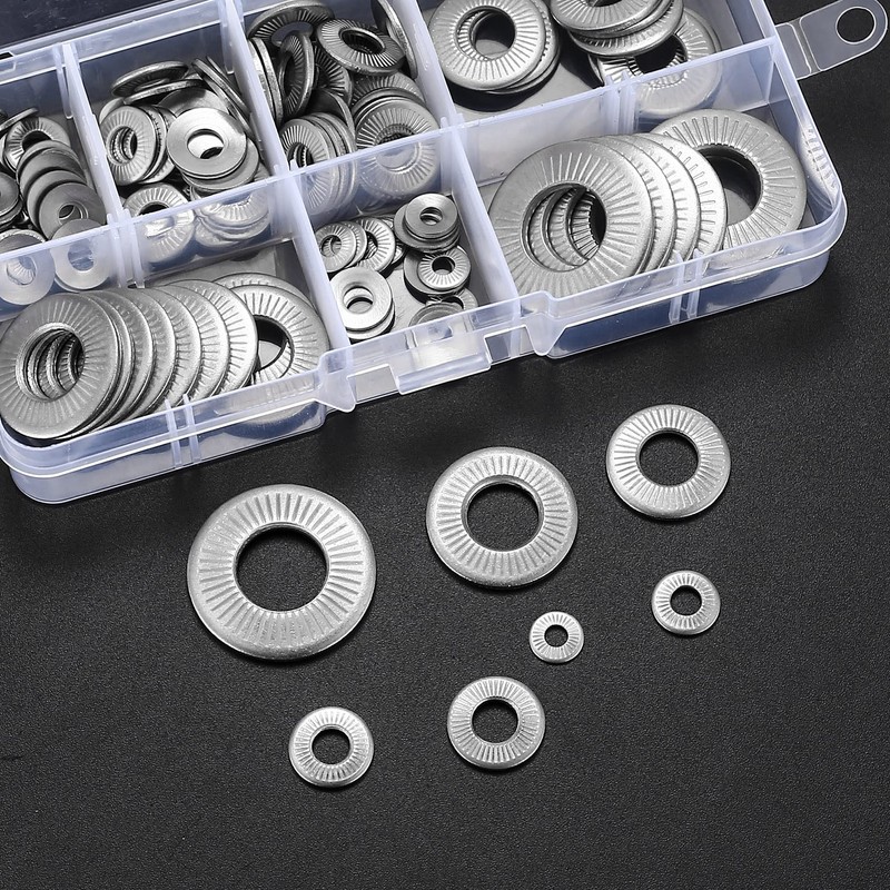 128 Pcs Knurled Conical Spring Washers, Stainless Steel Serrated Conical