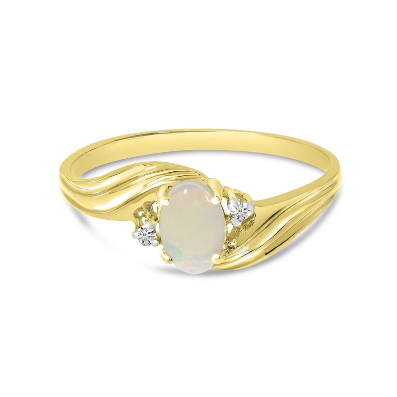 10k Yellow Gold Oval Opal And Diamond Ring (Size 9)