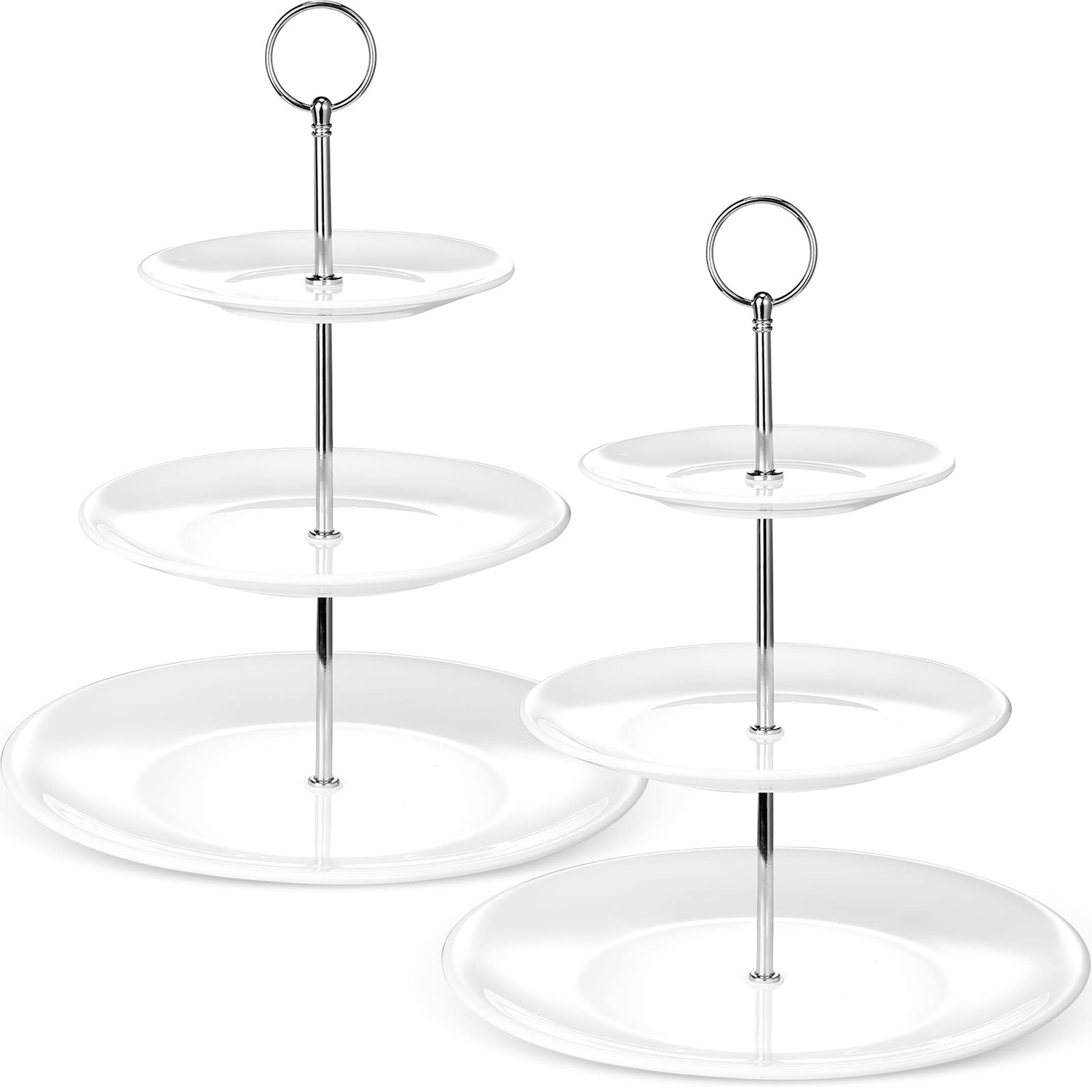 2 Pcs 3 Tier Porcelain Cupcake Stand, White Ceramic Tiered Stand ...
