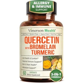 Vimerson Health Bordative Quercetina, curcumina e cúrcuma com suplemento de bromelaína e bioperina – Alívio ocasional de doenças articulares. 60 cápsu