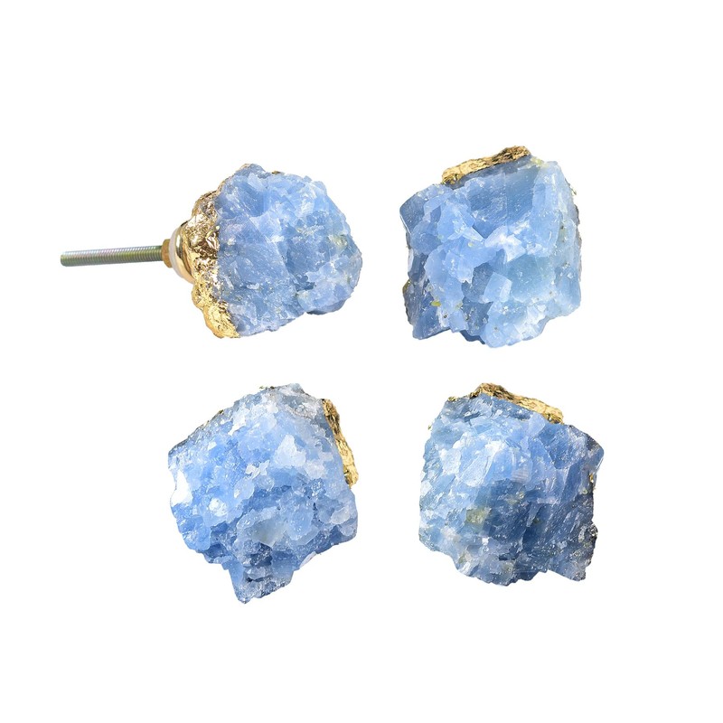 AMOYSTONE Blue Crystal Stone Knobs for Cabinets, Natural Stone Drawer
