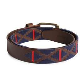 Premium Embroided Full Grain Leather Belt, Polo Belt, Leather Handwoven Belt with Brass Buckle, Woven Belt (42, Blue)
