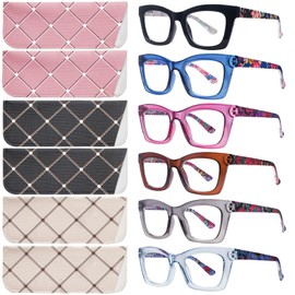 SIGVAN Oprah Style Reading Glasses for Women, Blue Light Blocking Oversized Square Computer Readers with Spring Hinge (6 Mix, 3.0, multiplier_x)