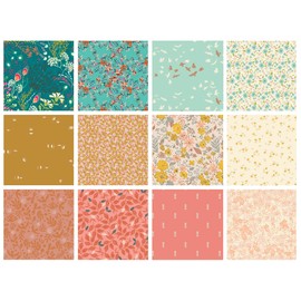 Positive Energy Curated Bundle | Blue Coral Gold Floral Quilt Fabric | Various Art Gallery Fabrics and Designers (Half Yards)