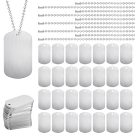 Elesunory 100 Pcs Military Dog Tags Set, 50 Pcs Aluminum Blank Dog Tags, 50 Pcs Iron Necklace Chain, Engraved for Pets, Perfect for DIY Decorative Craft Pet ID Tags, Silver