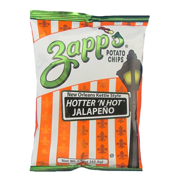 Zappâs New Orleans Kettle-Style Potato Chips, Hotter ân Hot Jalapeno â Crunchy Chips with a Spicy Kick, Great for Lunches or Snacking on the Go, 1.5 oz. Bag (Pack of 30)