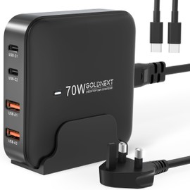 Goldnext 70 W 4-Port USB C Charger Multiplex with 2 x USB-C and 2 x USB-A, Quick Charger PD 3.0 USB C Charger Power Supply (Black)