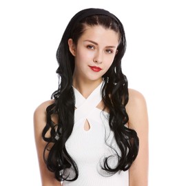 WIG ME UP - WH5044-1 Half Wig Hairpiece Headband Hair Band Black Wavy Curly Curls Long 65 cm
