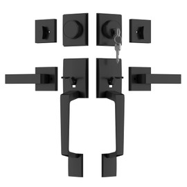 Haidms Matte Black Double Door Door Lock Set, Heavy Duty Double Door Handle with Deadbolt and Dummy, Double Front Door Hardware Set with Reversible Handle Lever