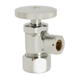 Westbrass Round Handle Angle Stop Shut Off Valve, 1/2" Copper Pipe Inlet with 3/8" Compression Outlet, Polished Nickel, D105-05