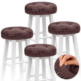Marsui 4 Pieces Soft Stool Covers Round Bar Stool Cushions with Elastic Band Padded Seat Covers Nonslip Round Seat Cushions for Chairs Seat Slipcovers(12 Inch,Brown)