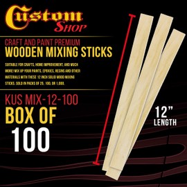 Custom Shop Craft and Paint Sticks - (Pack -100 Sticks) 12" Inch Premium Grade Wood Stirrers/Paddles - Use for Wood Crafts, Mixing Epoxy Resin or Paint, Garden Sign Posts