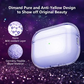 Aircawin for Airpods Pro 2 Case Clear,Soft TPU Clear Case for Airpods Pro 2nd Generation Case Cover 2022,Full Protective Transparent Shockproof Drop Protection Case with Strap for Airpods Pro 2-Purple