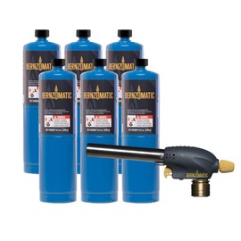 Bernzomatic QuickFire Outdoor Torch, High Output, Wind-Resistant Propane Hand Torch for Lighting Campfires, Grills, Smokers, Fire Pits, and other Outdoor Gatherings (WT3301 + 6 Pack Propane)