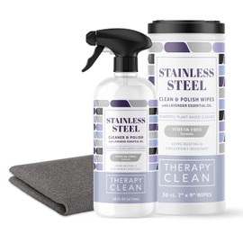 Therapy Stainless Steel Cleaner Polish & Wipe Kit - Spray and Wipe - For Steel Appliance, Sink, Grill, Refrigerator - Cleaner Stainless and Streak Remover