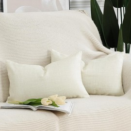 Madizz Set of 2 Faux Linen Cushion Covers, Soft Decorative Cushion Cover for Sofa, Bedroom, Cushion Cover, White, 30 x 50 cm, Rectangular