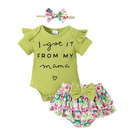 Mioglrie Baby Girl Clothes Newborn 0-3 Months Summer Outfits Infant Ruffle Sleeve Rompers Green Floral Skirt Shorts Set Cute Baby Girls' Clothing