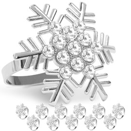 LARDUX 12 PCS Napkin Rings - Christmas Napkin Holder Silver Snowflake Napkin Buckle with Rhinestone for Xmas Holiday Thanksgiving Banquet Party Wedding Dinner Table Decoration