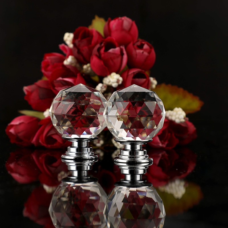 IGNPION 8x30mm Crystal Glass Cabinet Handle Knobs Kitchen Drawer Door