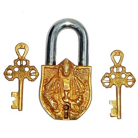 Purpledip Antique Handcrafted Brass Padlock with Resting Gautan Buddha (10279)