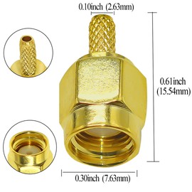 10pcs RP SMA Crimp Connector, RP-SMA Male Plug Crimp Straight Converter, Low Loss RPSMA Crimp Coaxial Adapter for RG316, RG179 Coaxial Cable