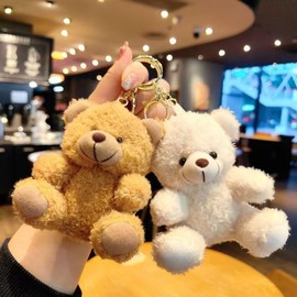 2pcs Plush Bear Keychain Teddy Bear Stuffed Animals Keyring Charm Handbag Pendant (Brown&Grey)