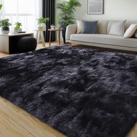 Rezutan Rugs for Living Room, Area Rug 6x9 Fluffy Rug Carpet, Soft Shaggy Modern Floor for Kids Boys Girls Bedroom, Plush Fuzzy Dorm,(Black Grey Tie-Dyed,6ft x 9ft)