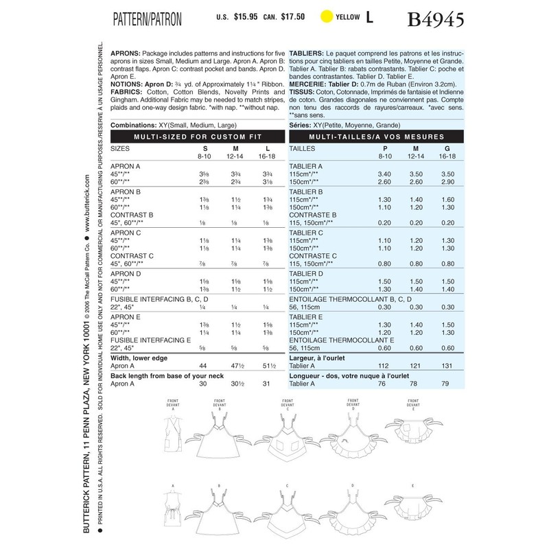 BUTTERICK PATTERNS B4945 Aprons